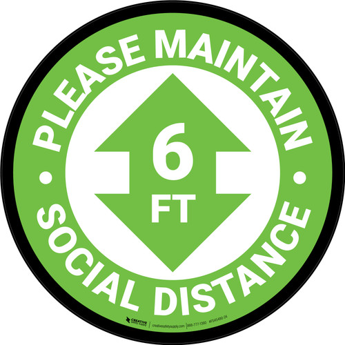 Please Maintain Social Distance with Arrow Green/White Circular - Floor Sign