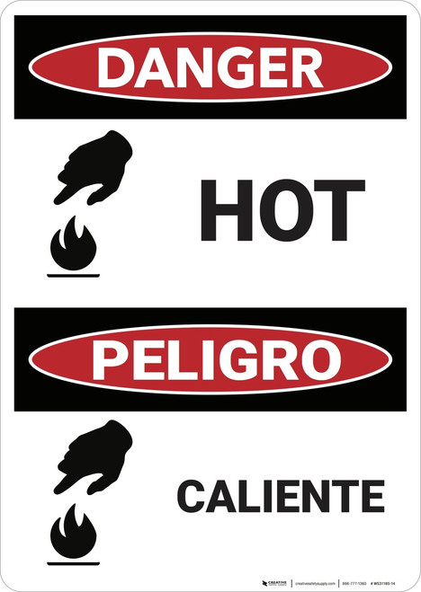 Danger: Bilingual Spanish Hot - Wall Sign