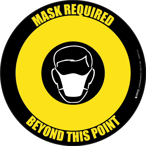 Mask Required Beyond This Point with Icon Black Border Circular - Floor Sign