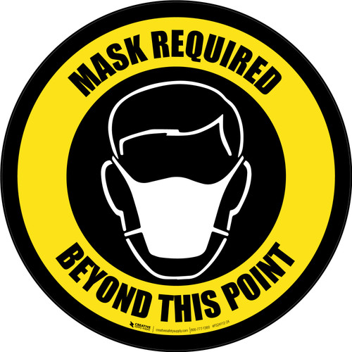 Mask Required Beyond This Point with Icon Black/Yellow Circular - Floor Sign