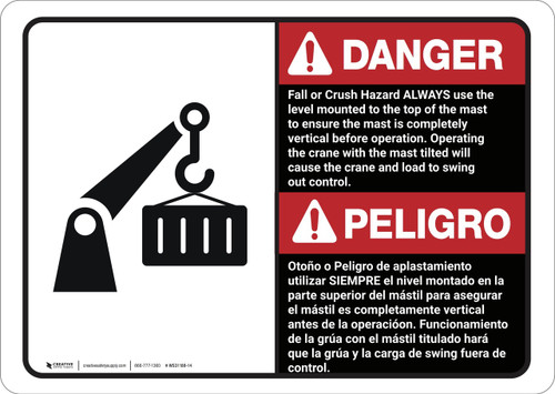 Danger: Bilingual Spanish Fall Or Crush Hazard - Wall Sign