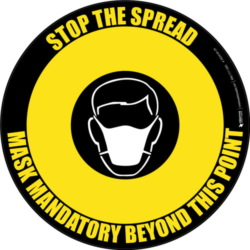 Stop The Spread - Mask Mandatory with Icon Black Border Circular - Floor Sign