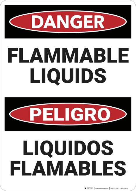 Danger: Bilingual Spanish Flammable Liquids - Wall Sign