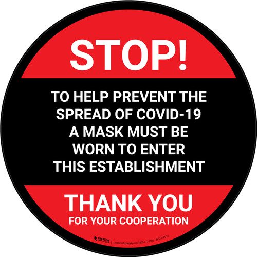 Stop! Help Prevent Spread of COVID-19 Mask Must Be Worn Red Circular - Floor Sign