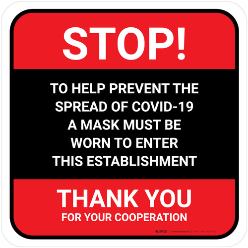 Stop! Prevent Spread of COVID-19 Mask Must Be Worn Red Square - Floor Sign