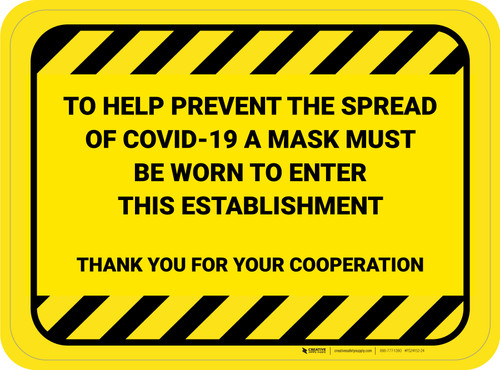 Help Prevent Spread of COVID-19 Mask Must Be Worn Hazard Stripes Rectangle - Floor Sign