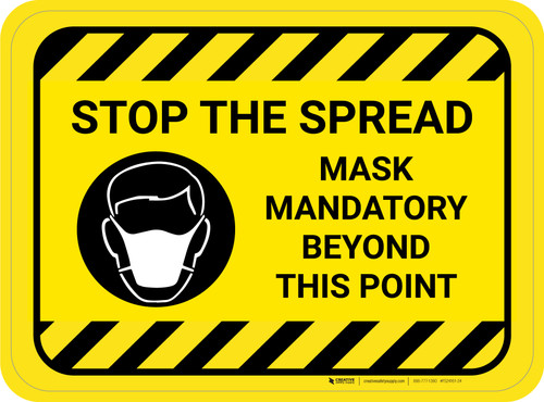 Stop The Spread - Mask Mandatory with Icon Hazard Stripes Rectangle - Floor Sign