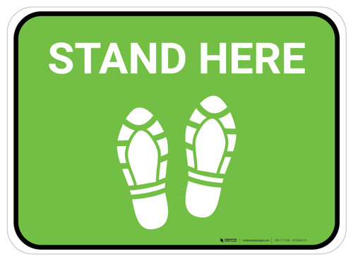 Stand Here with Shoe Prints Green Rectangle - Floor Sign