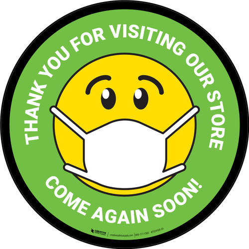 Thank You For Visiting Our Store with Face Mask Emoji Green Circular - Floor Sign