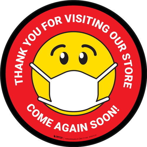Thank You For Visiting Our Store with Face Mask Emoji Red Circular - Floor Sign