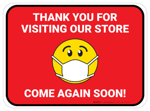 Thank You For Visiting Our Store with Face Mask Emoji Red Rectangle - Floor Sign