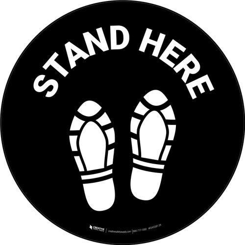 Stand Here with Shoe Prints Black Circular - Floor Sign