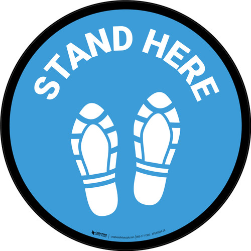 Stand Here with Shoe Prints Blue Circular - Floor Sign
