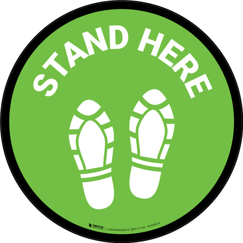 Stand Here with Shoe Prints Green Circular - Floor Sign