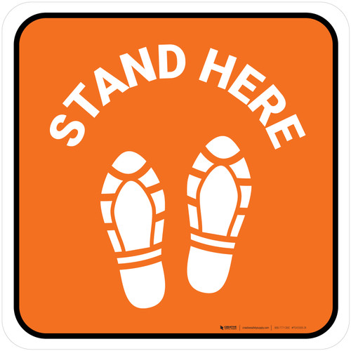 Stand Here with Shoe Prints Orange Square - Floor Sign