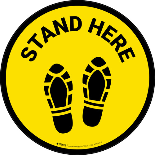 Stand Here with Shoe Prints Yellow Circular - Floor Sign