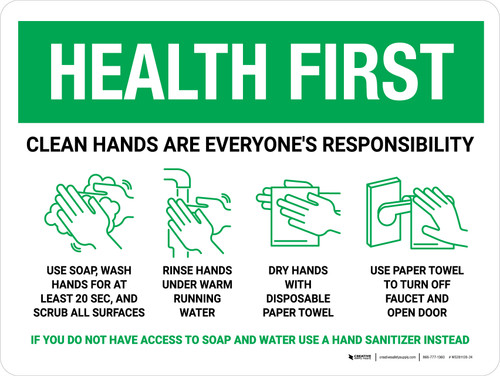 Health First: Clean Hands Are Everyones Responsibility with Icons Landscape - Wall Sign
