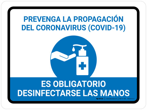 Prevent Coronavirus - Hand Sanitizer Mandatory Spanish with Icon Landscape - Wall Sign