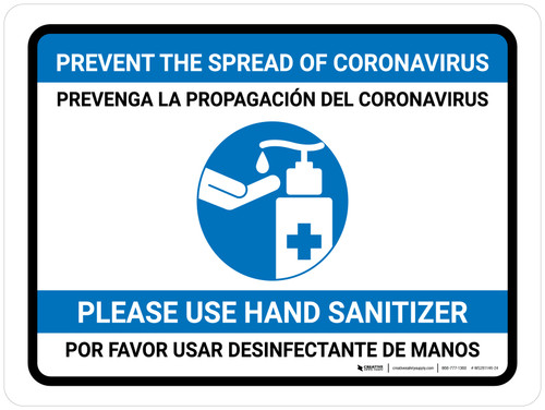 Prevent Coronavirus - Please Use Hand Sanitizer Bilingual Spanish with Icon Landscape - Wall Sign