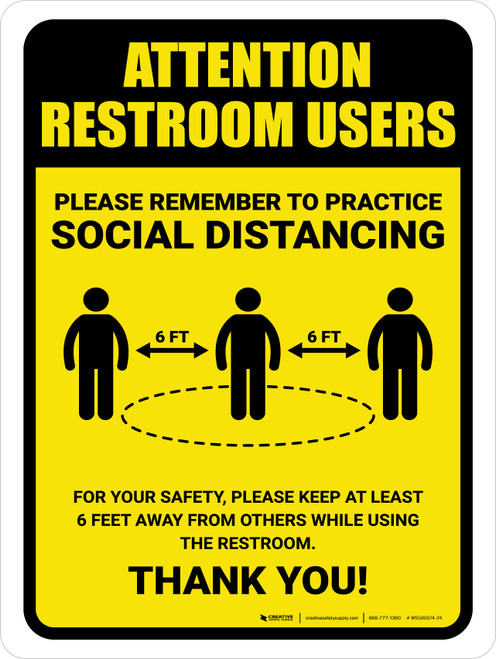 Attention: Restroom Users Remember Social Distancing with Icon Portrait - Wall Sign