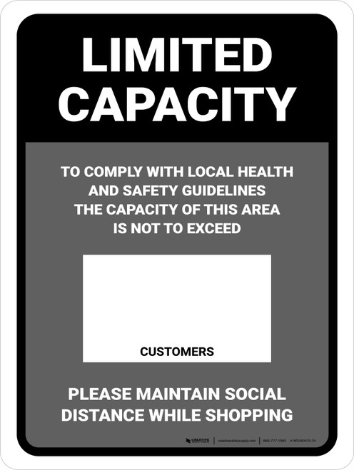 Limited Capacity: Maintain Social Distancing While Shopping Gray Portrait - Wall Sign