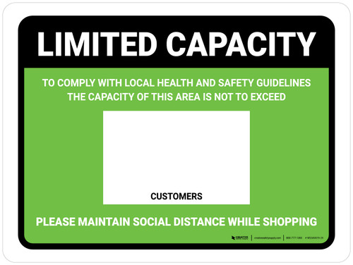 Limited Capacity: Maintain Social Distancing While Shopping Green Landscape - Wall Sign