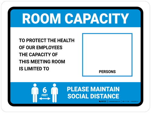Room Capacity: Maintain Social Distance with Icon Blue Landscape - Wall Sign