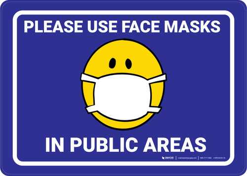 Please Use Facemasks in Public Areas Facemask Emojis Blue - Wall Sign