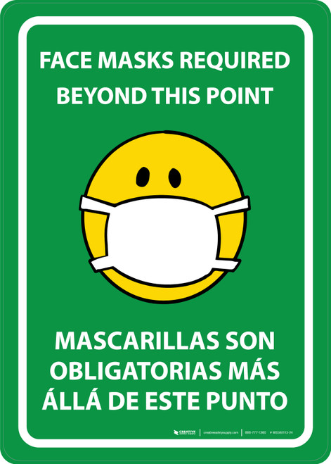 Face Masks Required Beyond This Point Bilingual Spanish Emoji Green - Wall Sign