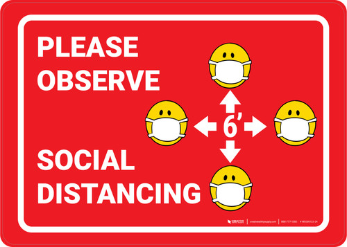 Please Observe Safe Distancing Facemask Emojis Red - Wall Sign