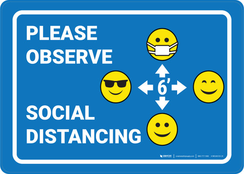Please Observe Safe Distancing Facemask with Multiple Emojis Blue - Wall Sign