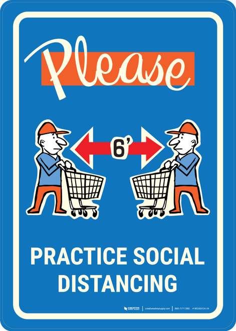 Please Practice Social Distancing with Emoji Shoper Blue - Wall Sign