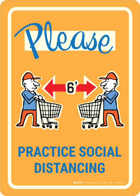 Please Practice Social Distancing with Emoji Shoper Yellow - Wall Sign
