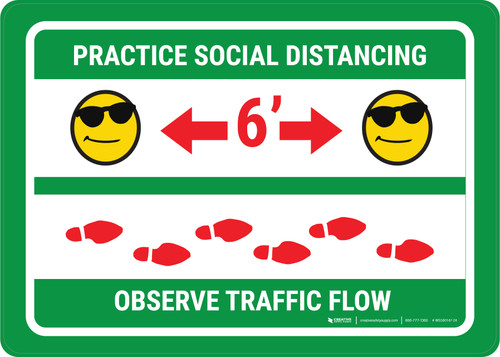 Practice Distancing Observe Flow with Sunglasses Emoji Green - Wall Sign