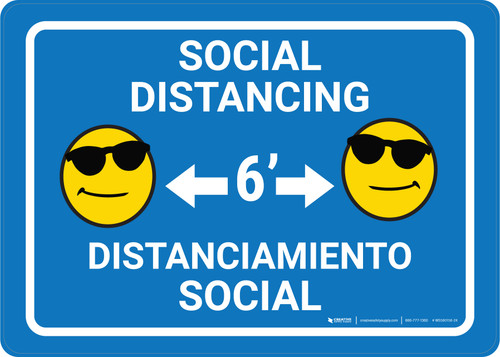Social Distancing with Sunglasses Emoji Blue - Wall Sign
