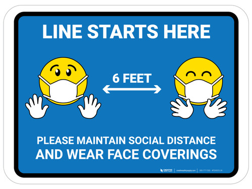 Line Starts Here with Emojis Blue - Floor Sign