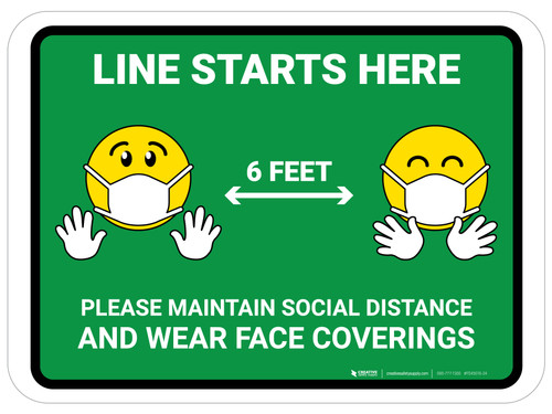 Line Starts Here with Emojis Green - Floor Sign