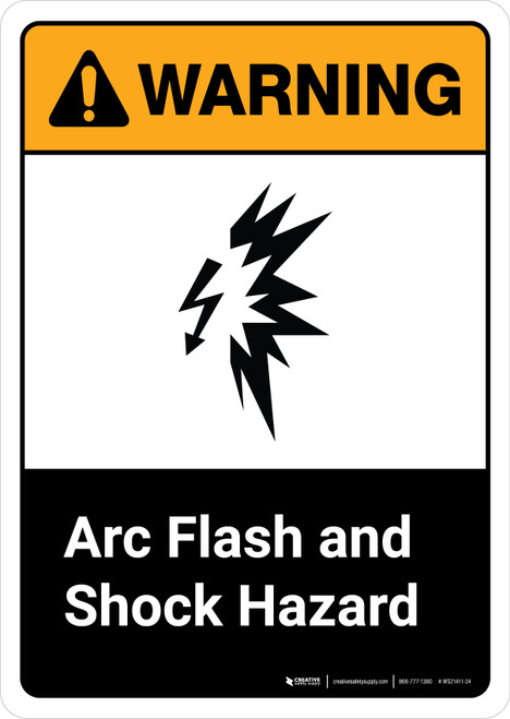 Warning: Arc Flash and Shock Hazard with Icon ANSI Portrait - Wall Sign