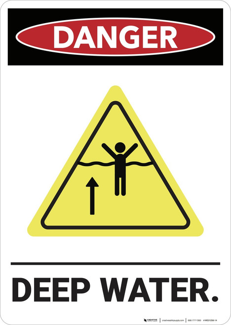 Danger: Deep Water Ansi With Graphic - Wall Sign