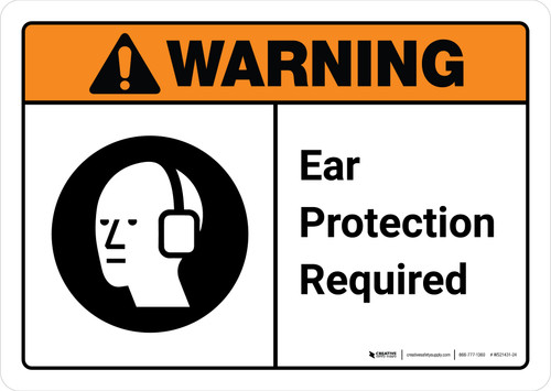 Warning: Ear Protection Required with Icon ANSI Landscape - Wall Sign