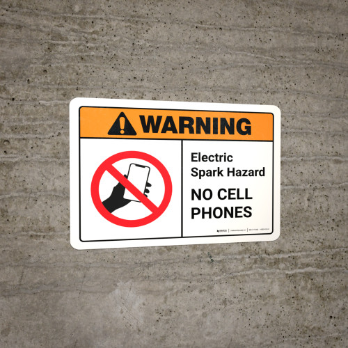 Warning: Electric Spark Hazard No Cell Phones with Icon ANSI