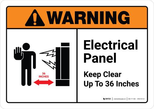 Warning: Electrical Panel Keep Clear 36 Inches with Icon ANSI Landscape - Wall Sign