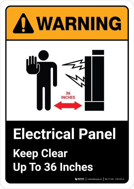 Warning: Electrical Panel Keep Clear 36 Inches with Icon ANSI Portrait - Wall Sign