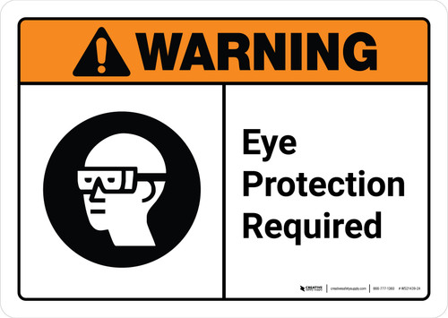 Warning: Eye Protection Required with Icon ANSI Landscape - Wall Sign