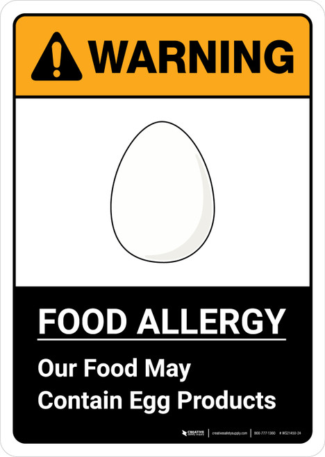 Warning: Food Allergy Food May Contain Egg with Icon ANSI Portrait - Wall Sign