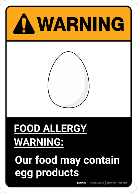Warning: Food Allergy Warning - Our Food May Contain Egg with Icon ANSI Portrait - Wall Sign
