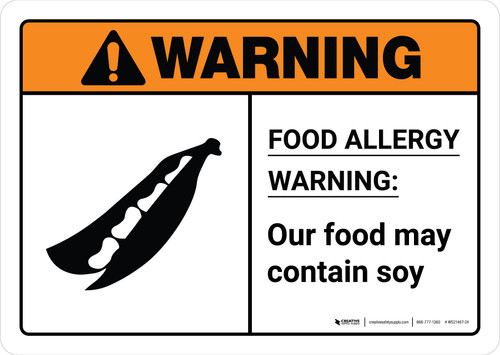 Warning: Food Allergy Warning - Our Food May Contain Soy with Icon ANSI Landscape - Wall Sign
