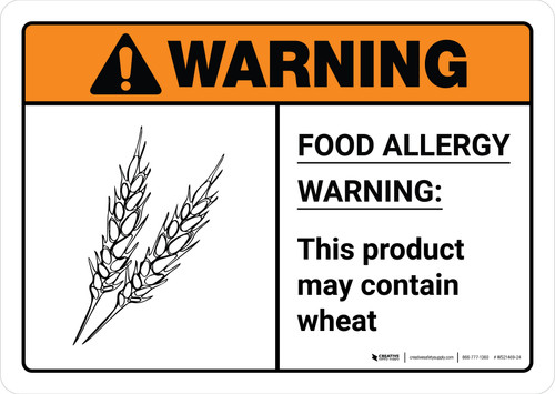 Warning: Food Allergy Warning - Our Product May Contain Wheat with Icon ANSI Landscape - Wall Sign