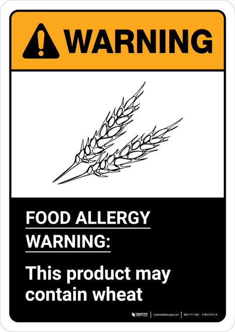 Warning: Food Allergy Warning - This Product May Contain Wheat with Icon ANSI Portrait - Wall Sign