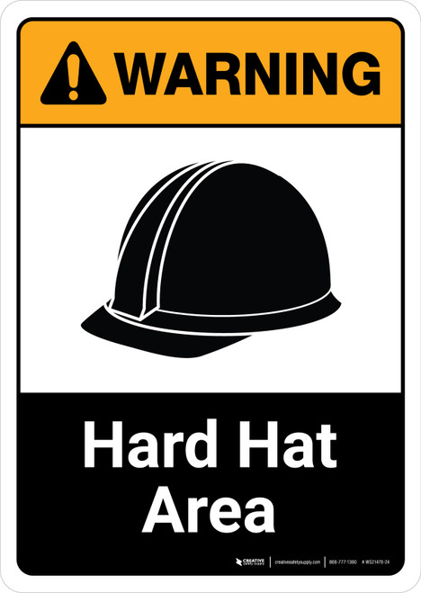 Warning: Hard Hat Area with Icon ANSI Portrait - Wall Sign